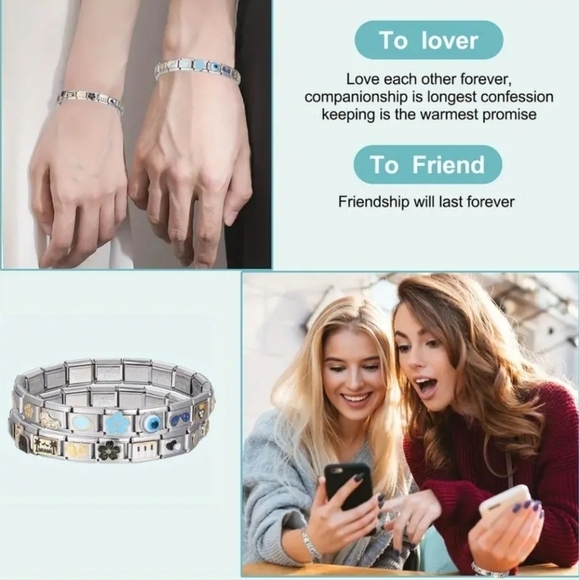 Italian Charm Dangling Moon Stars and Pearls‎ Zircon Gem Italian Charm Bracelet - Picture 5 of 14